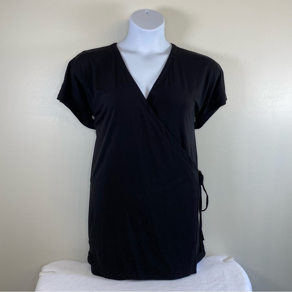 Eileen Fisher Women’s 2X Black Short Sleeve Wrap Blouse - Picture 2 of 8